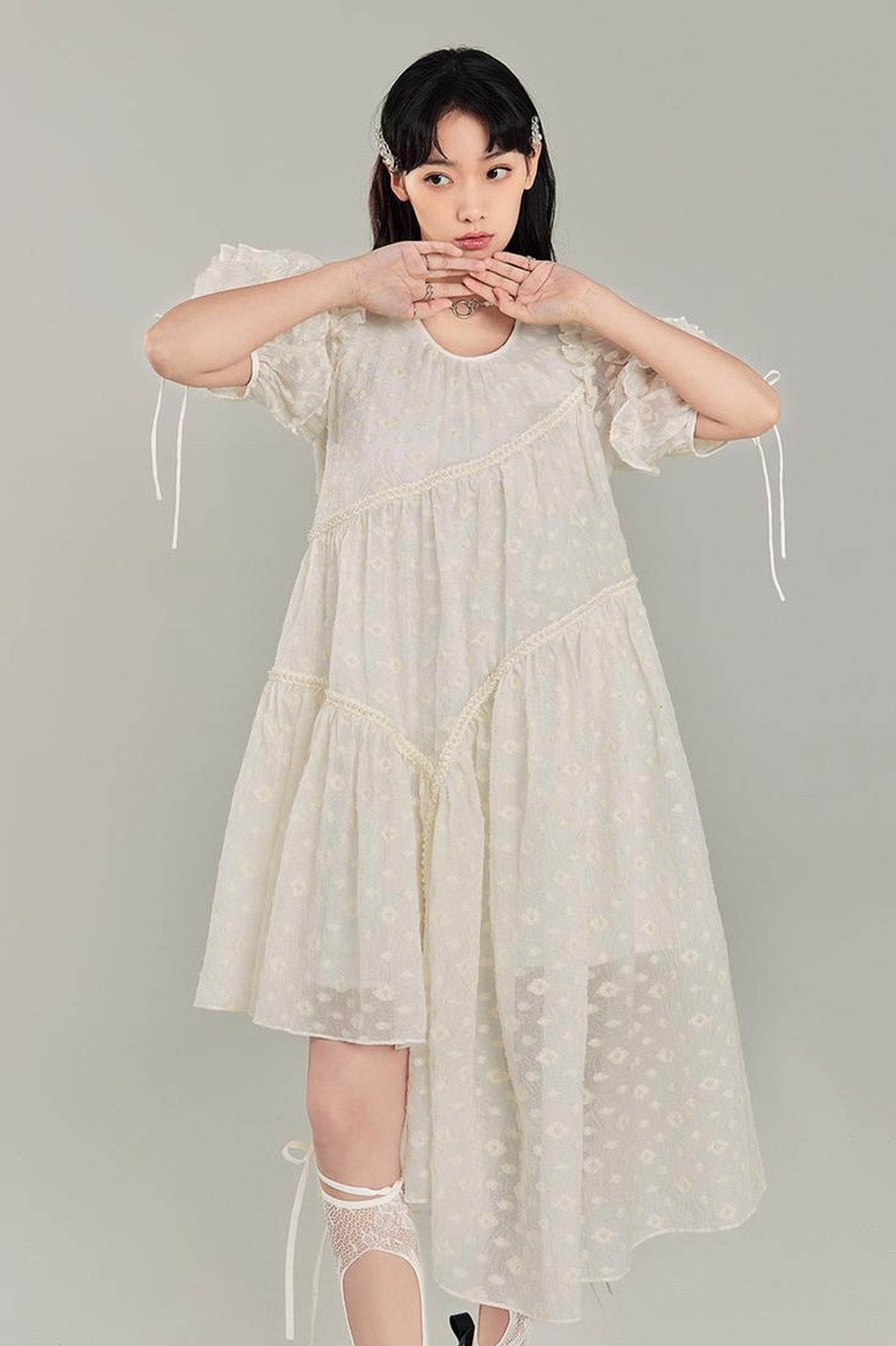 DIDDI MODA Lemon Mint Jacquard Asym Dress