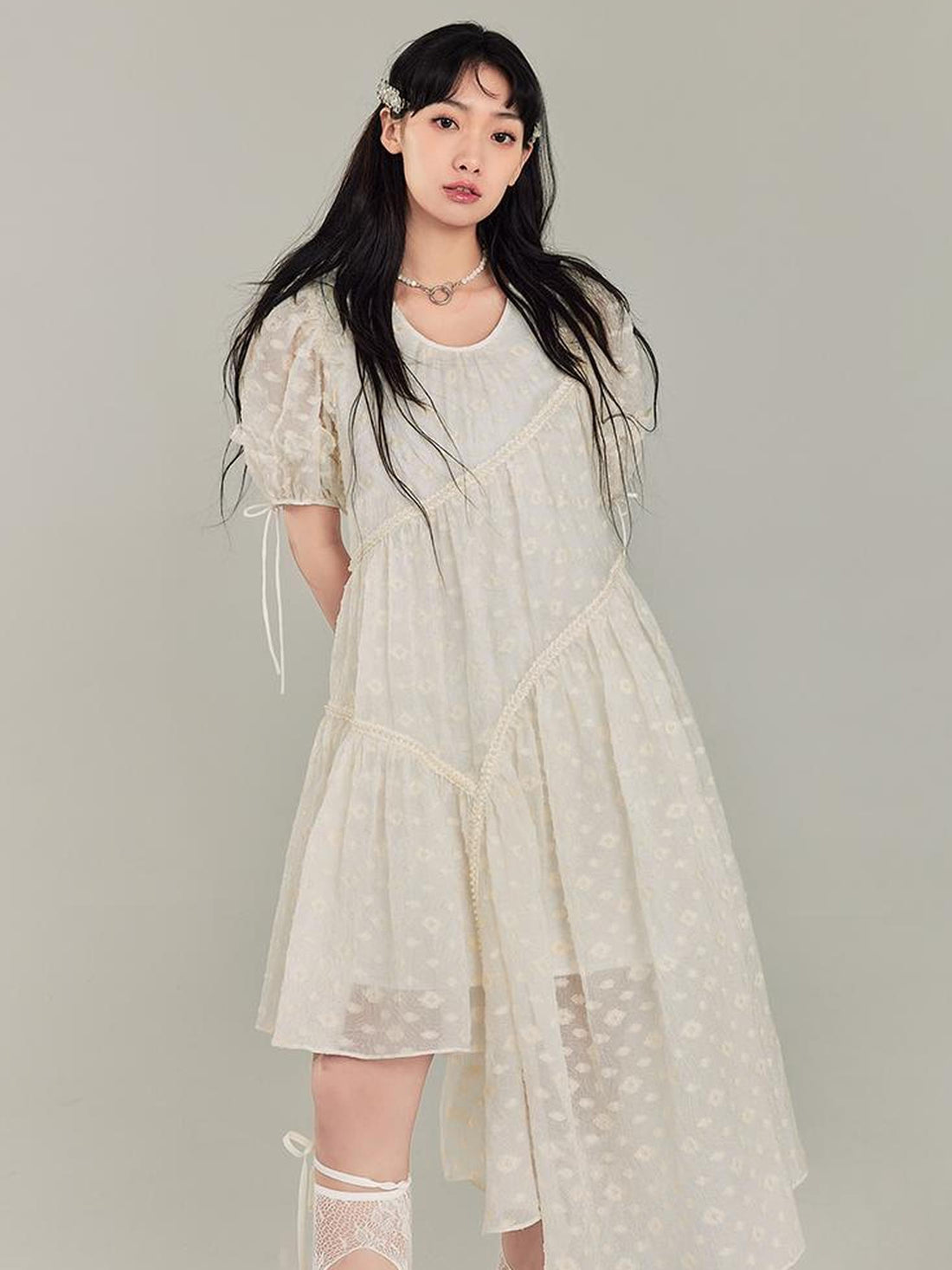 DIDDI MODA Lemon Mint Jacquard Asym Dress