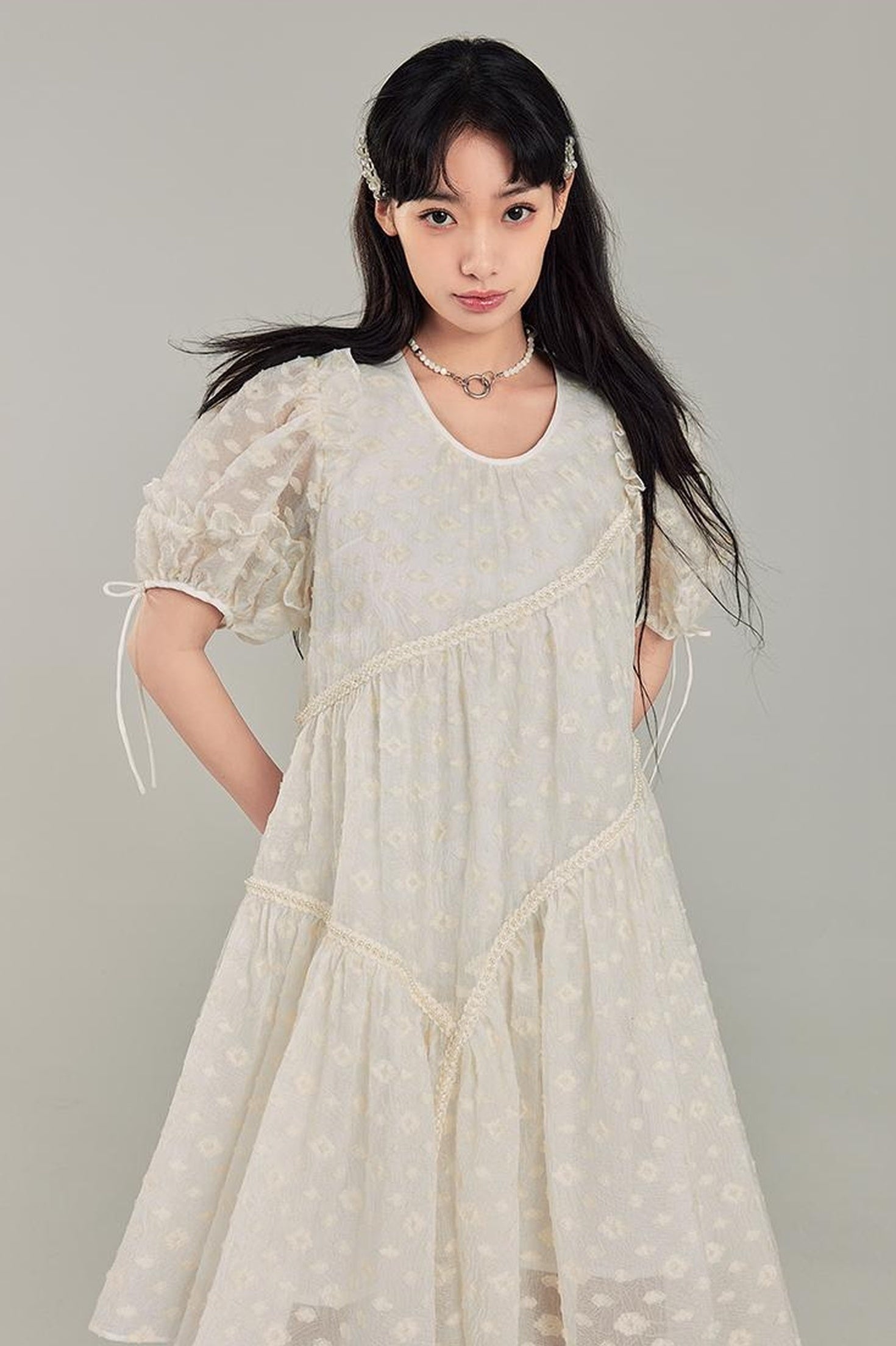DIDDI MODA Lemon Mint Jacquard Asym Dress