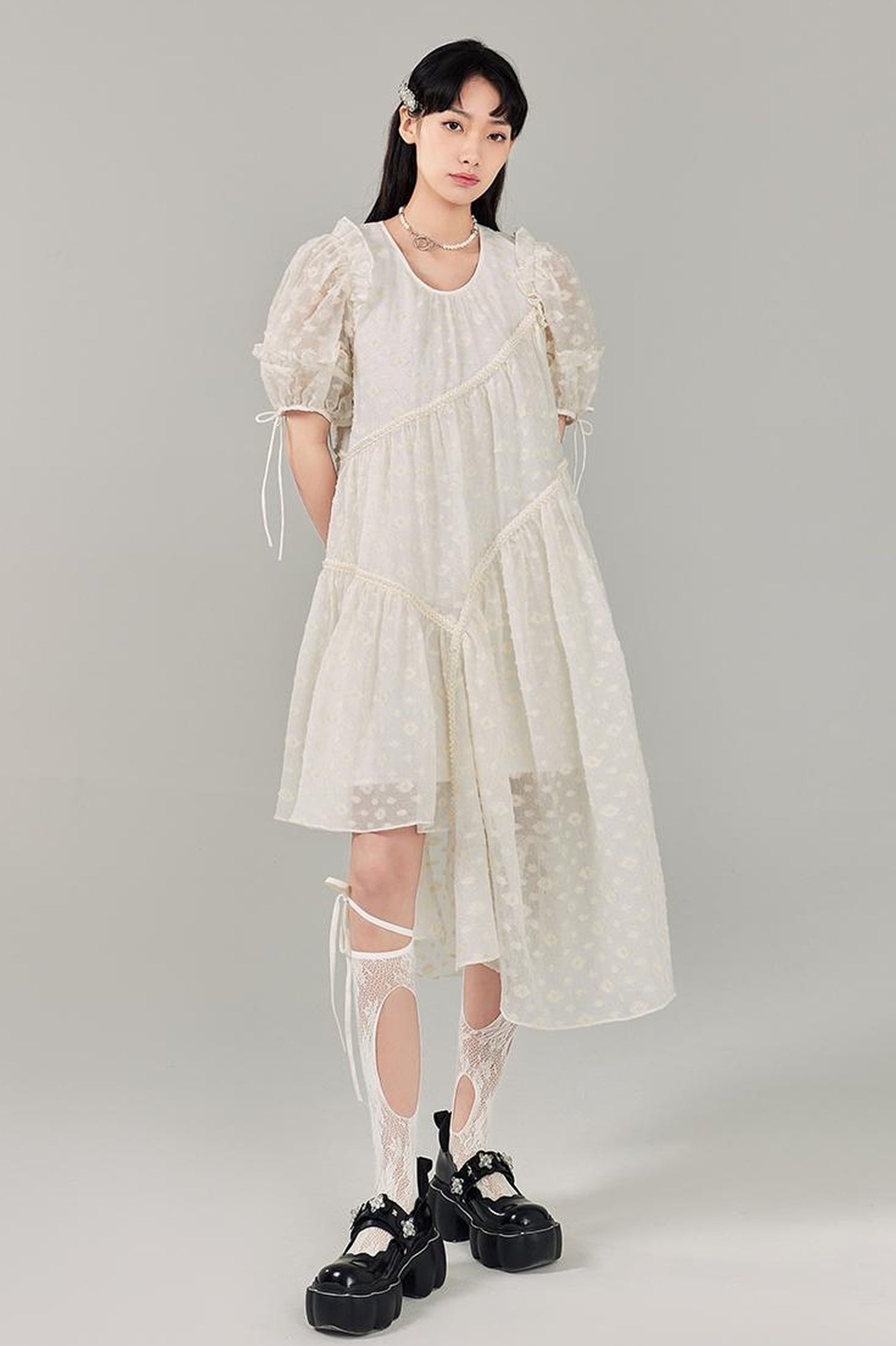 DIDDI MODA Lemon Mint Jacquard Asym Dress