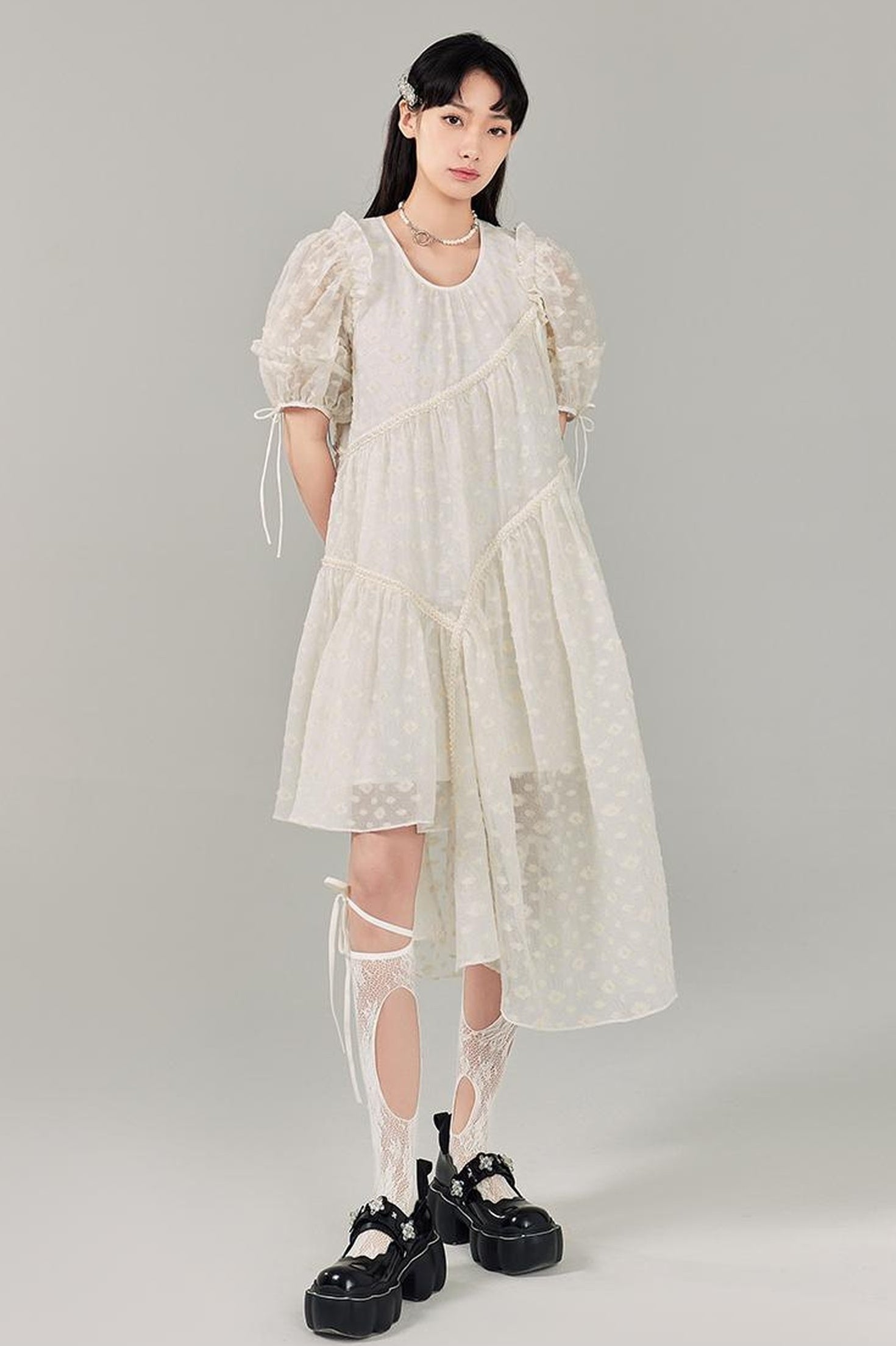 DIDDI MODA Lemon Mint Jacquard Asym Dress