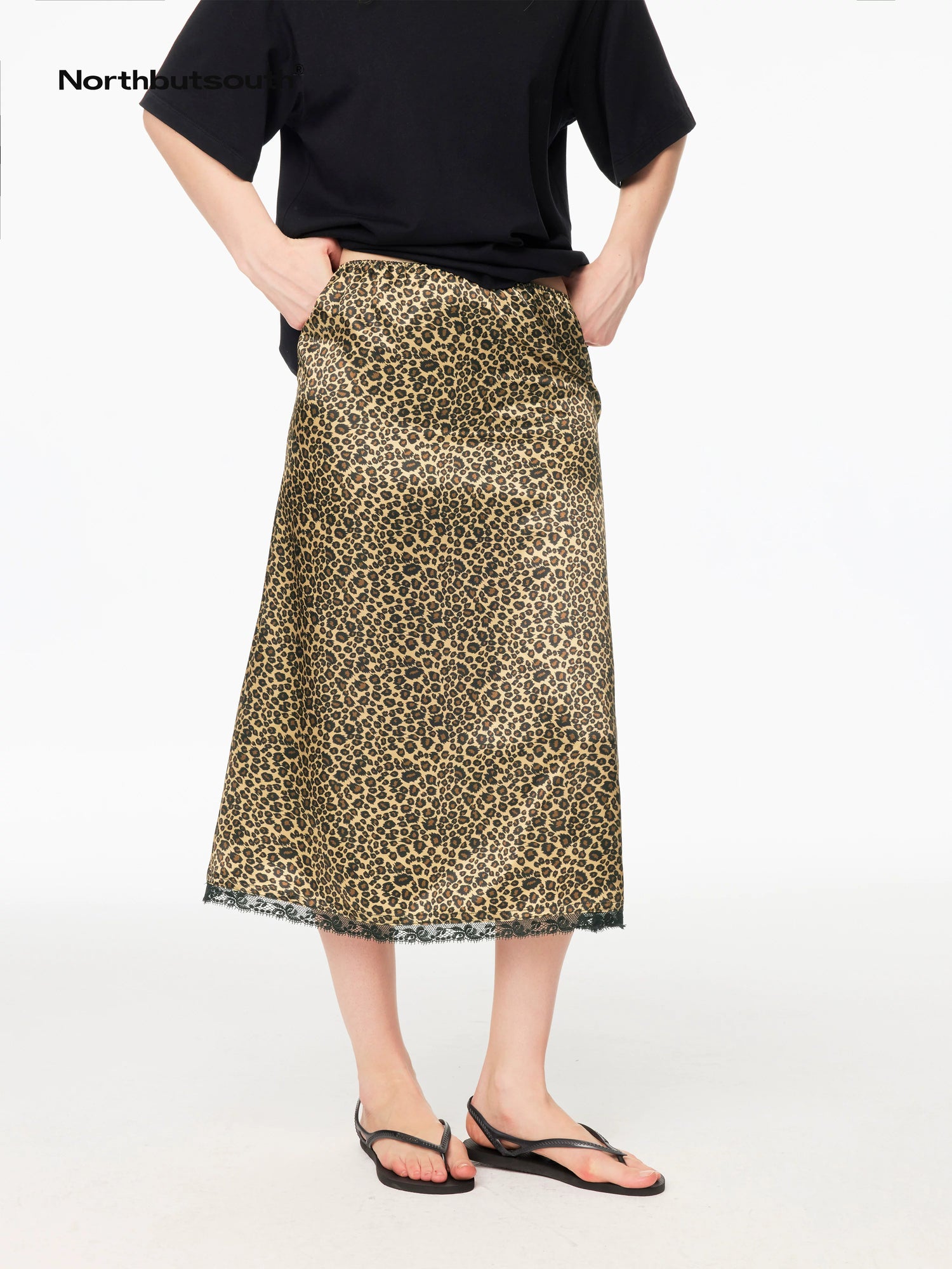 Leopard Print A Line Spliced Lace Natural Waist Women&