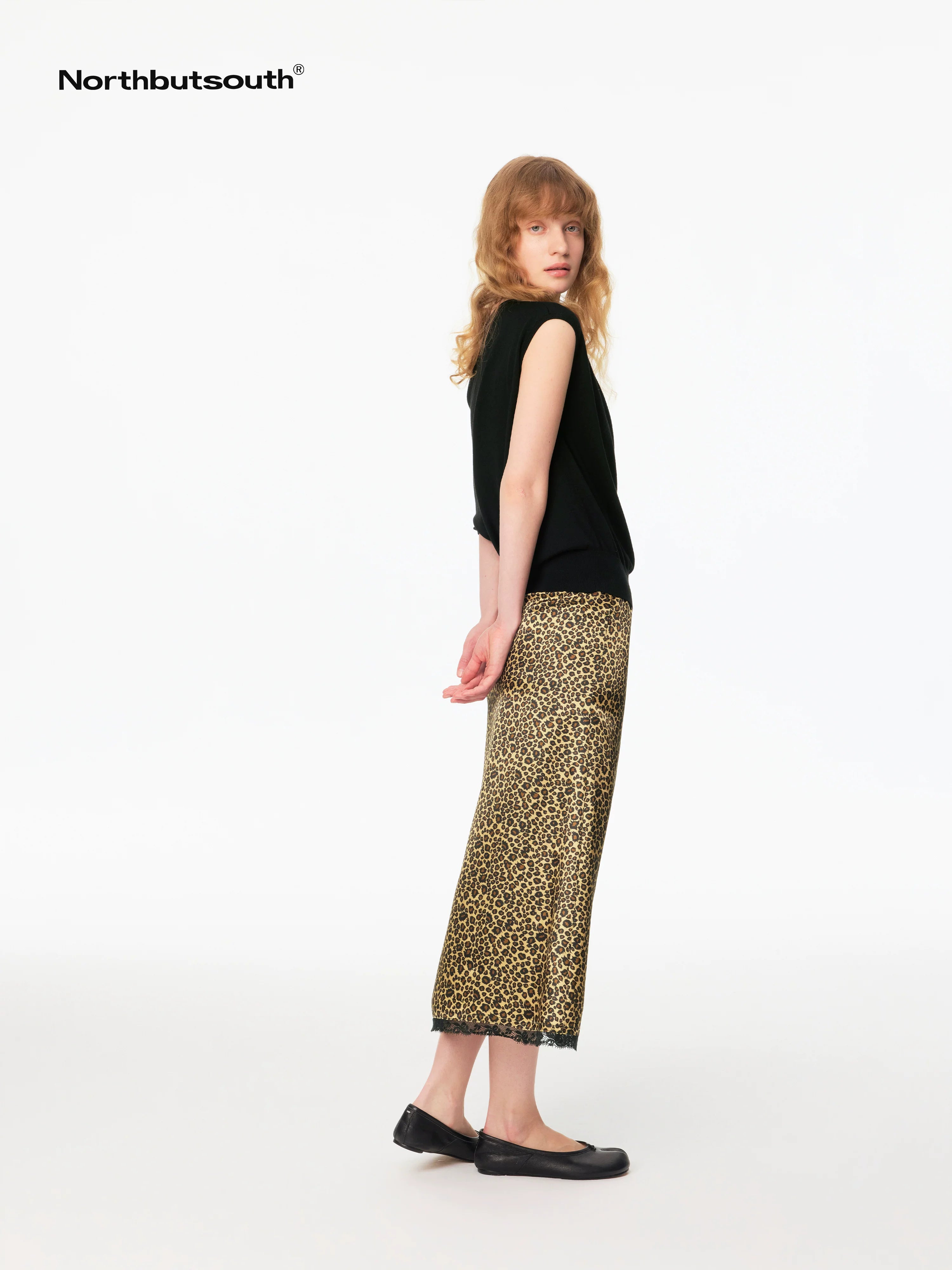 Leopard Print A Line Spliced Lace Natural Waist Women&