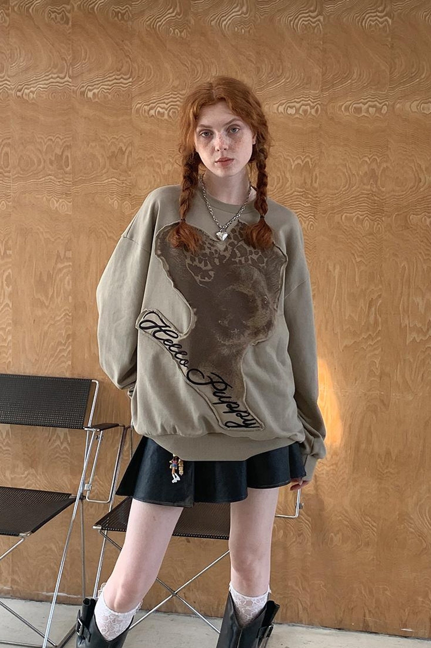 DIDDI MODA Leopard Print Puppy Patch Embroidered Hoodie
