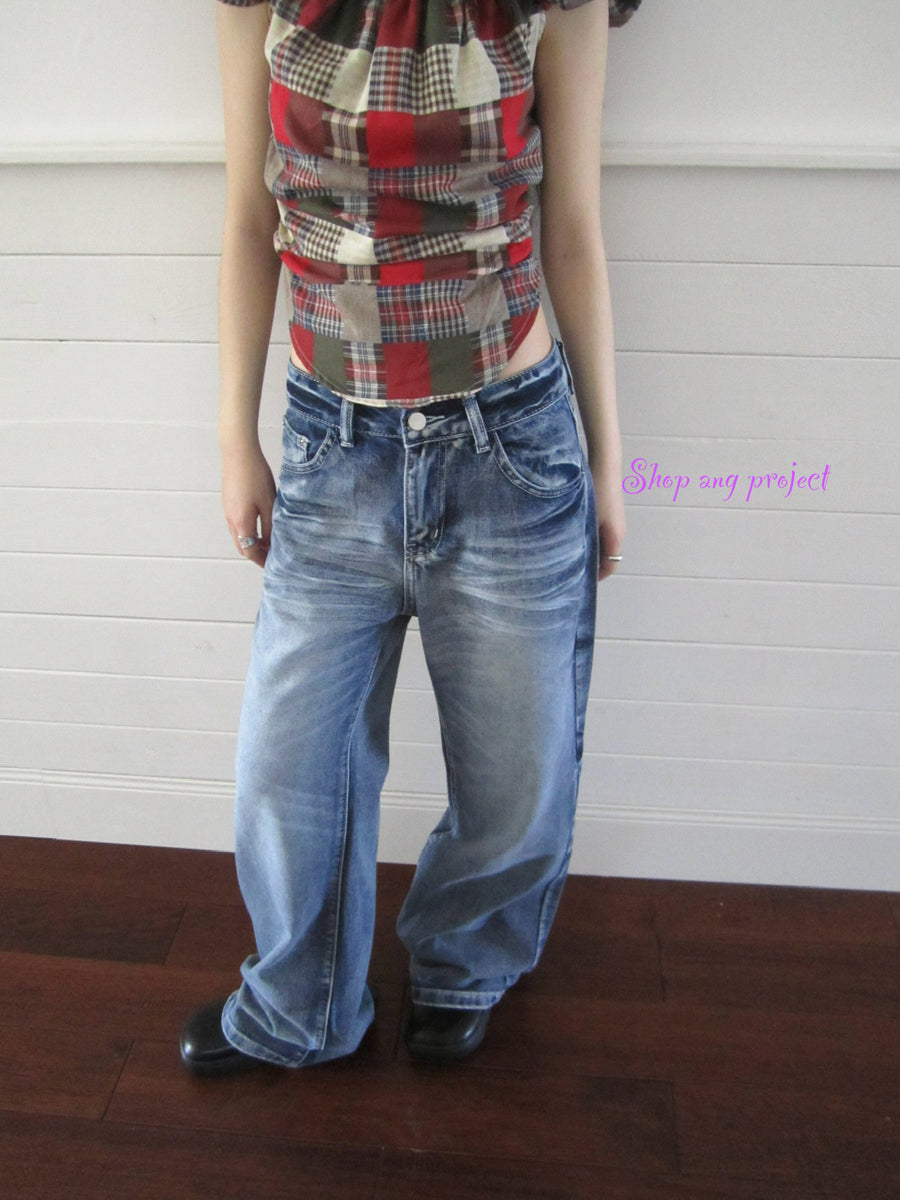 ang project Vintage Washed Y2K Straight Leg Jeans