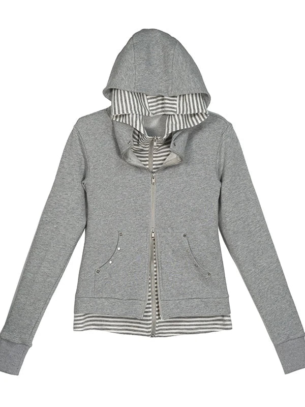 Medieval Studded Zip Up Striped Knit Sweater Jacket