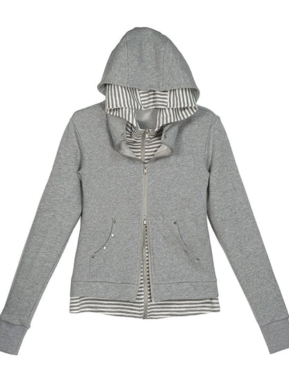 Medieval Studded Zip Up Striped Knit Sweater Jacket
