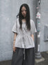 ang project Korean Style Lightweight Tied Waist Pleated Single Row Button Short Sleeve Top