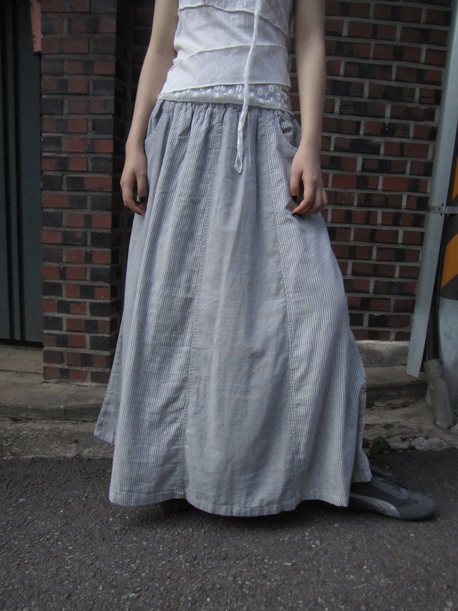 ang project Vintage Stripe Plaid A Line Skirt with Elastic Waist
