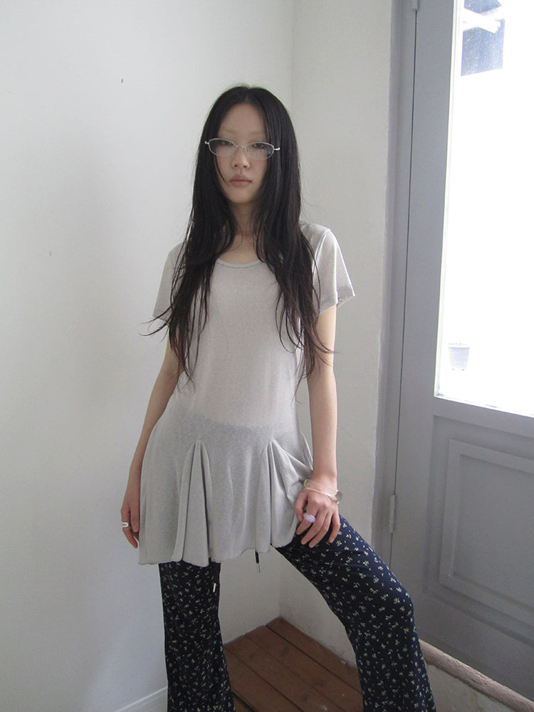 ang project Vintage Sheer Floral Hem V Neck T Shirt Long Sleeve