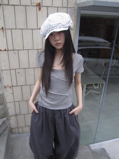 Updateang project Vintage U Neck Layered Contrast Top