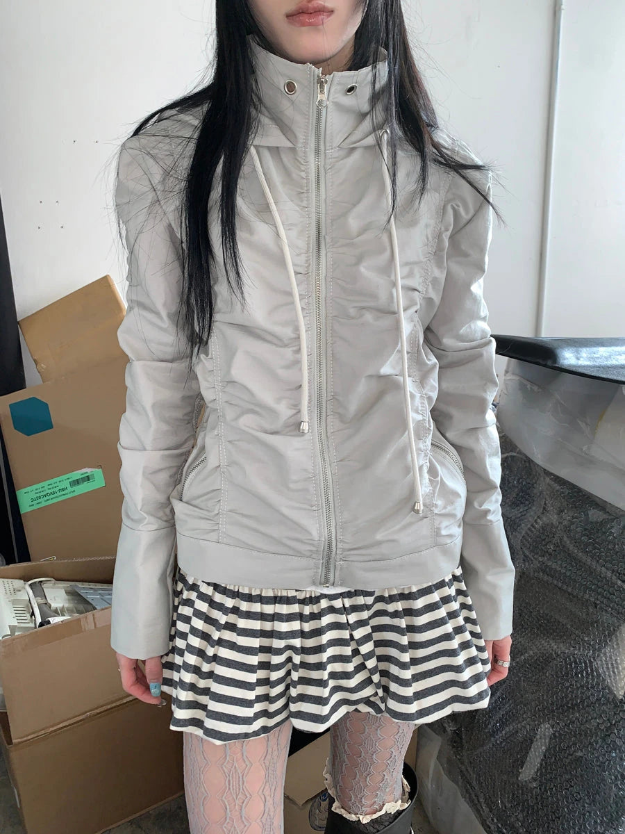 Functional Grey Hooded Wrinkle Resistant Outdoor Jacket