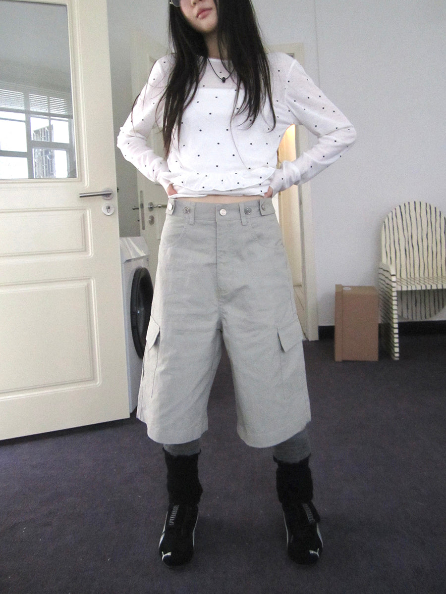 ang project Retro High Waisted Cargo Capri Pants With Oversized Pockets