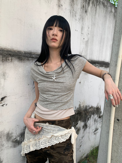 Updateang project Post Apocalyptic Stacked Collar Layered Tie Detail Stretch Slim Tee