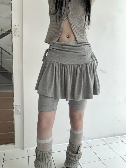 ang project Functional Sporty Layered Drawstring Waist Short Skirt