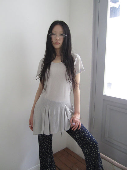 Updateang project Vintage Sheer Floral Hem V Neck T Shirt Long Sleeve