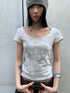 Updateang project Vintage Floral Lace Collar Stretch Slim Tee