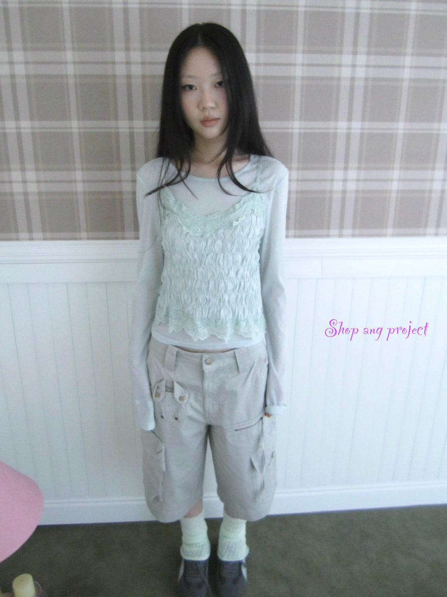 Updateang project Summer Textured Lace Sleeve Layering Vest Set