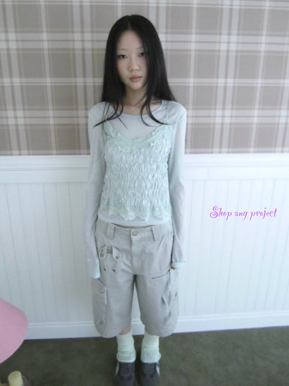 Updateang project Summer Textured Lace Sleeve Layering Vest Set
