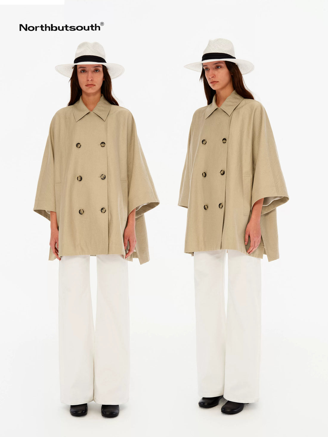 Light Sheen Crinkle Double Breasted Batwing Women&