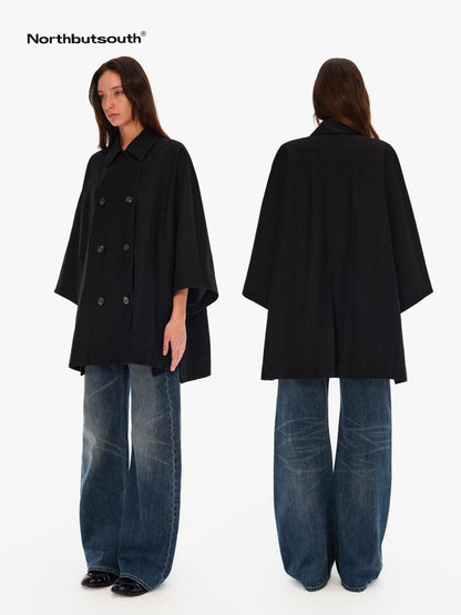 Light Sheen Crinkle Double Breasted Batwing Women&