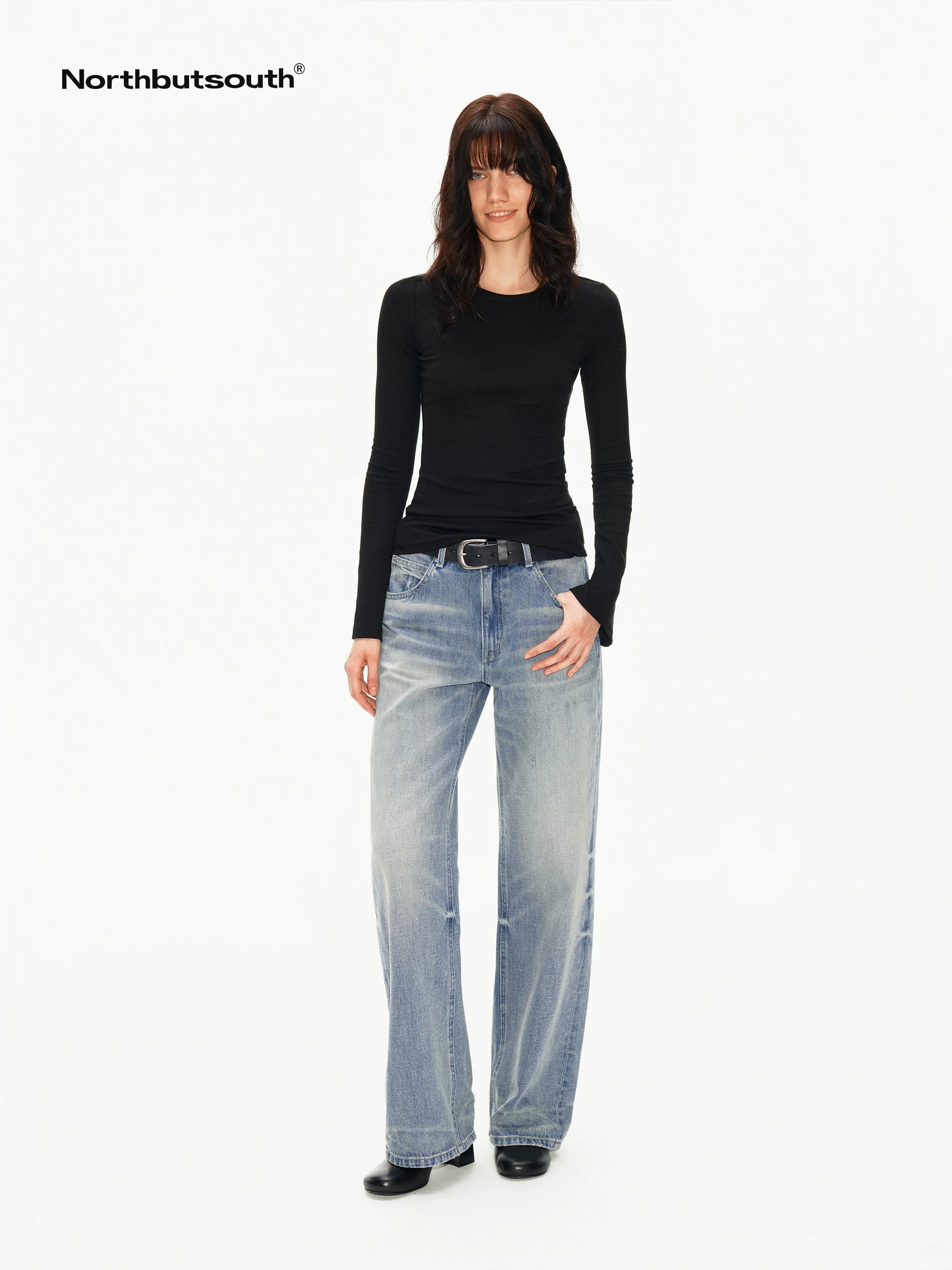 Light Washed Blue Textured Vintage Women&