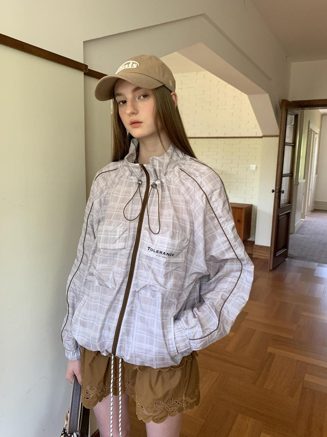 DIDDI MODA Lightweight Checkered Print Sunshade Jacket With 3D Pockets
