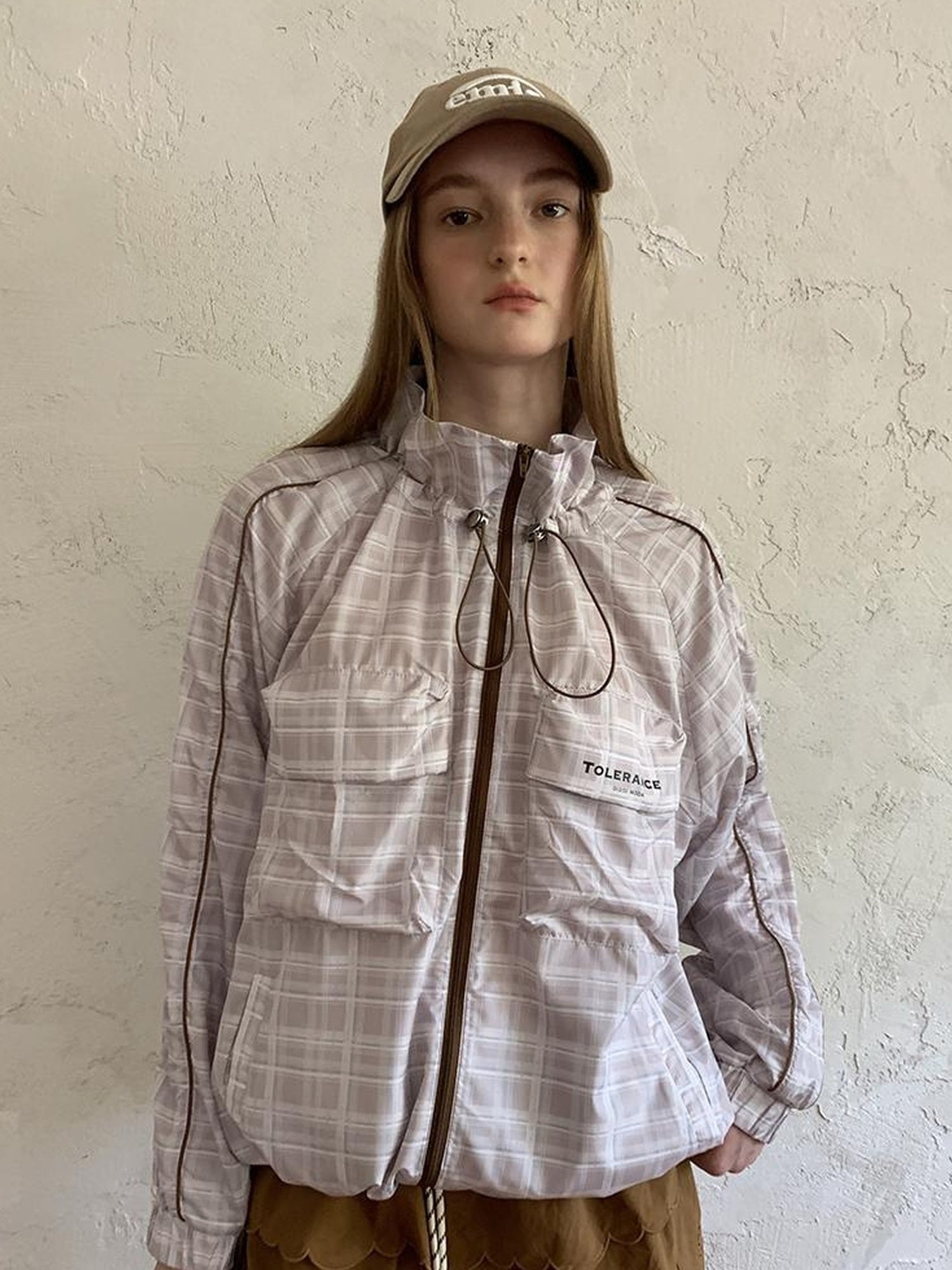 DIDDI MODA Lightweight Checkered Print Sunshade Jacket With 3D Pockets