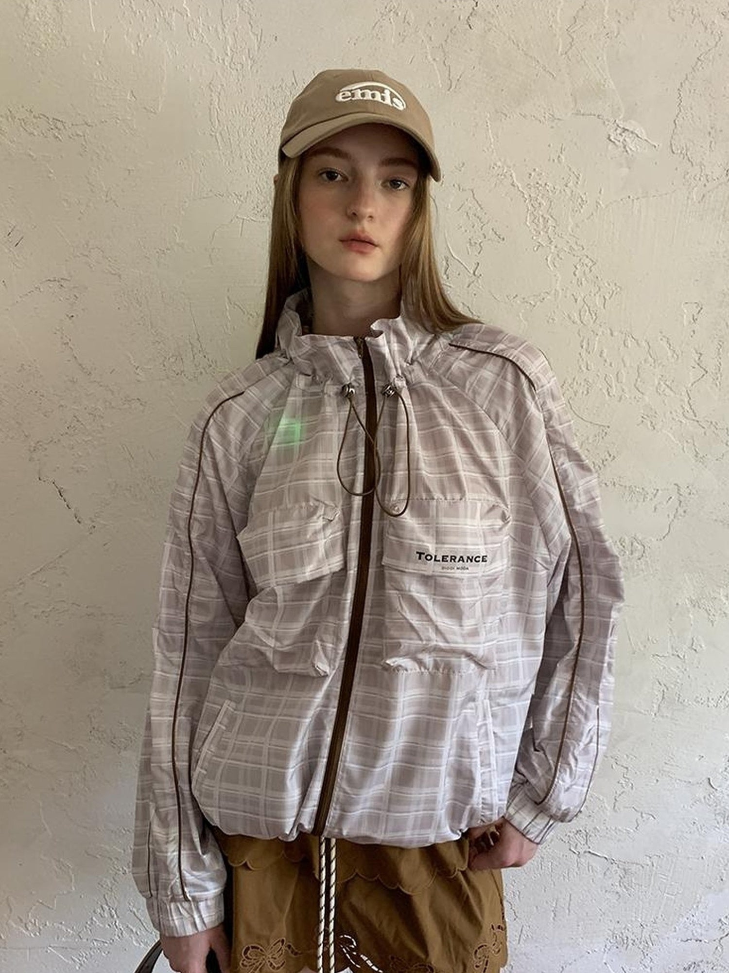 DIDDI MODA Lightweight Checkered Print Sunshade Jacket With 3D Pockets