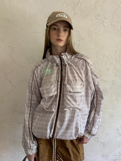 DIDDI MODA Lightweight Checkered Print Sunshade Jacket With 3D Pockets