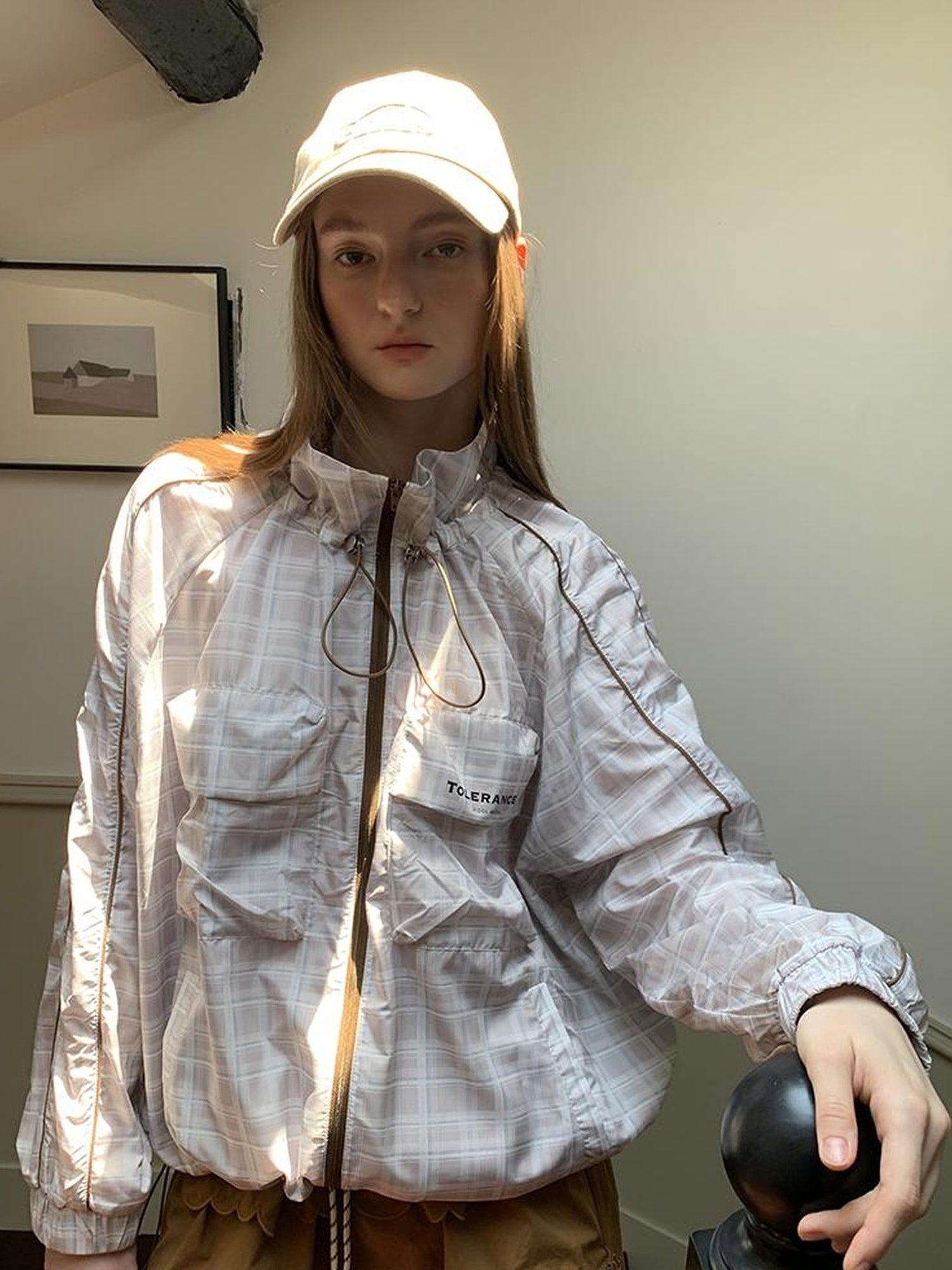 DIDDI MODA Lightweight Checkered Print Sunshade Jacket With 3D Pockets