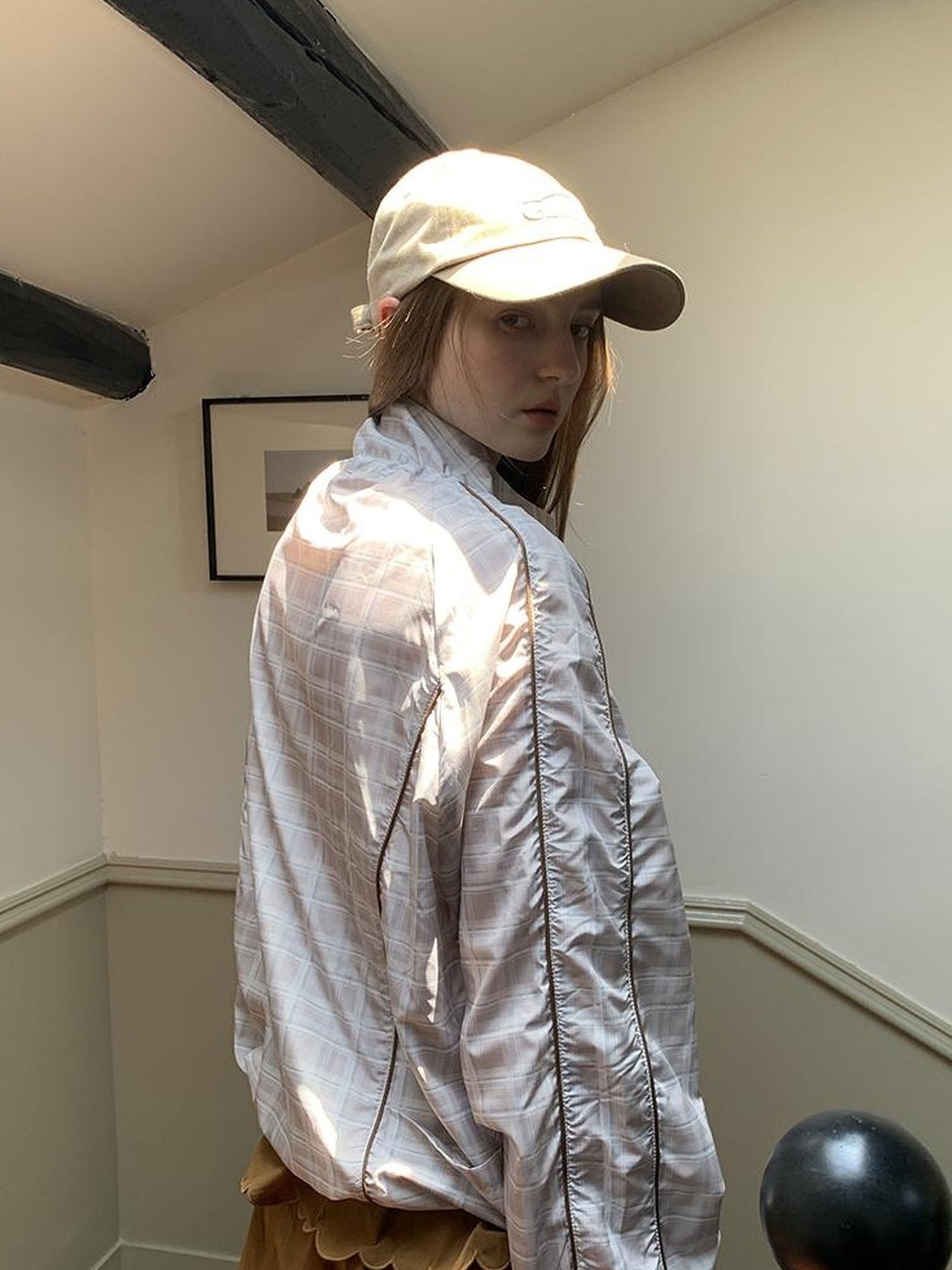 DIDDI MODA Lightweight Checkered Print Sunshade Jacket With 3D Pockets