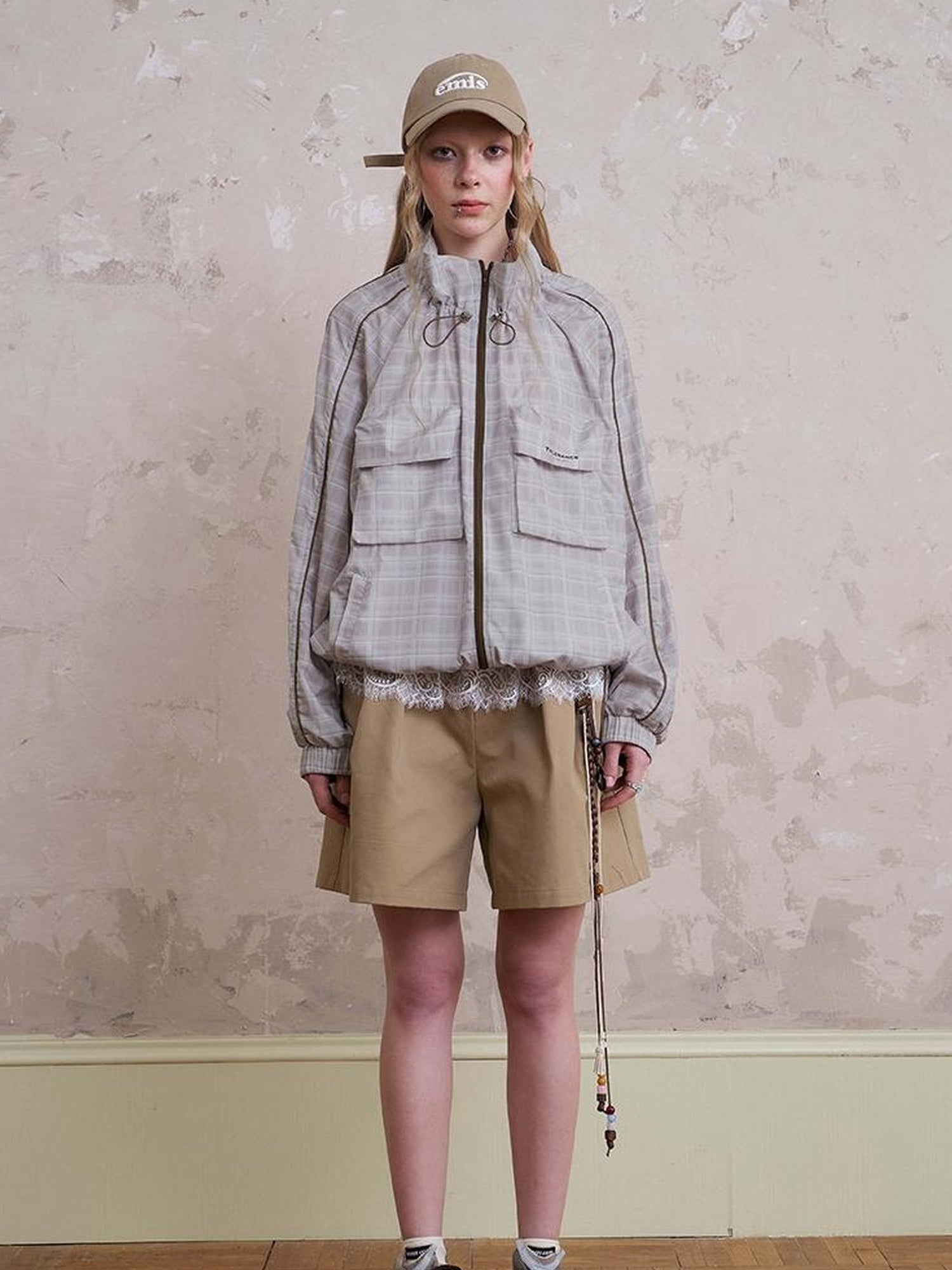 DIDDI MODA Lightweight Checkered Print Sunshade Jacket With 3D Pockets