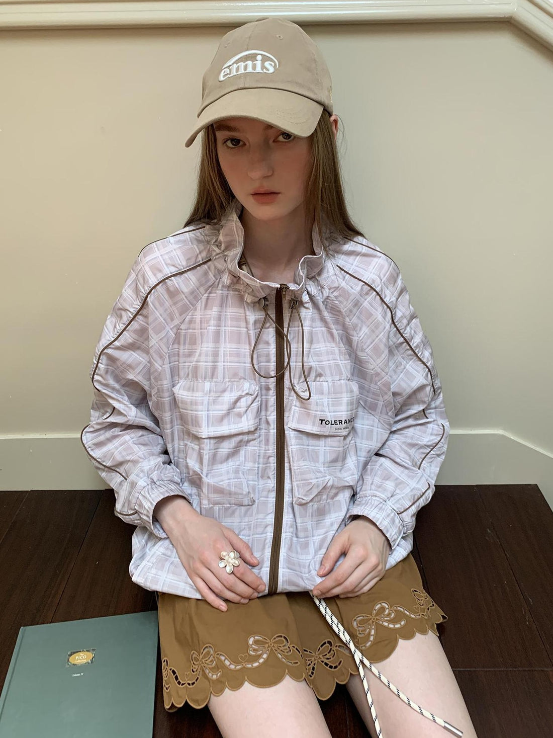 DIDDI MODA Lightweight Checkered Print Sunshade Jacket With 3D Pockets
