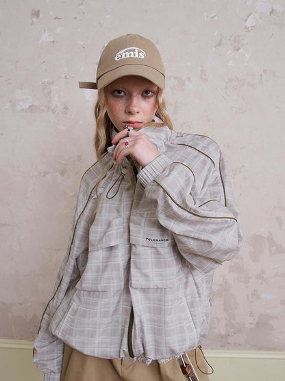 DIDDI MODA Lightweight Checkered Print Sunshade Jacket With 3D Pockets