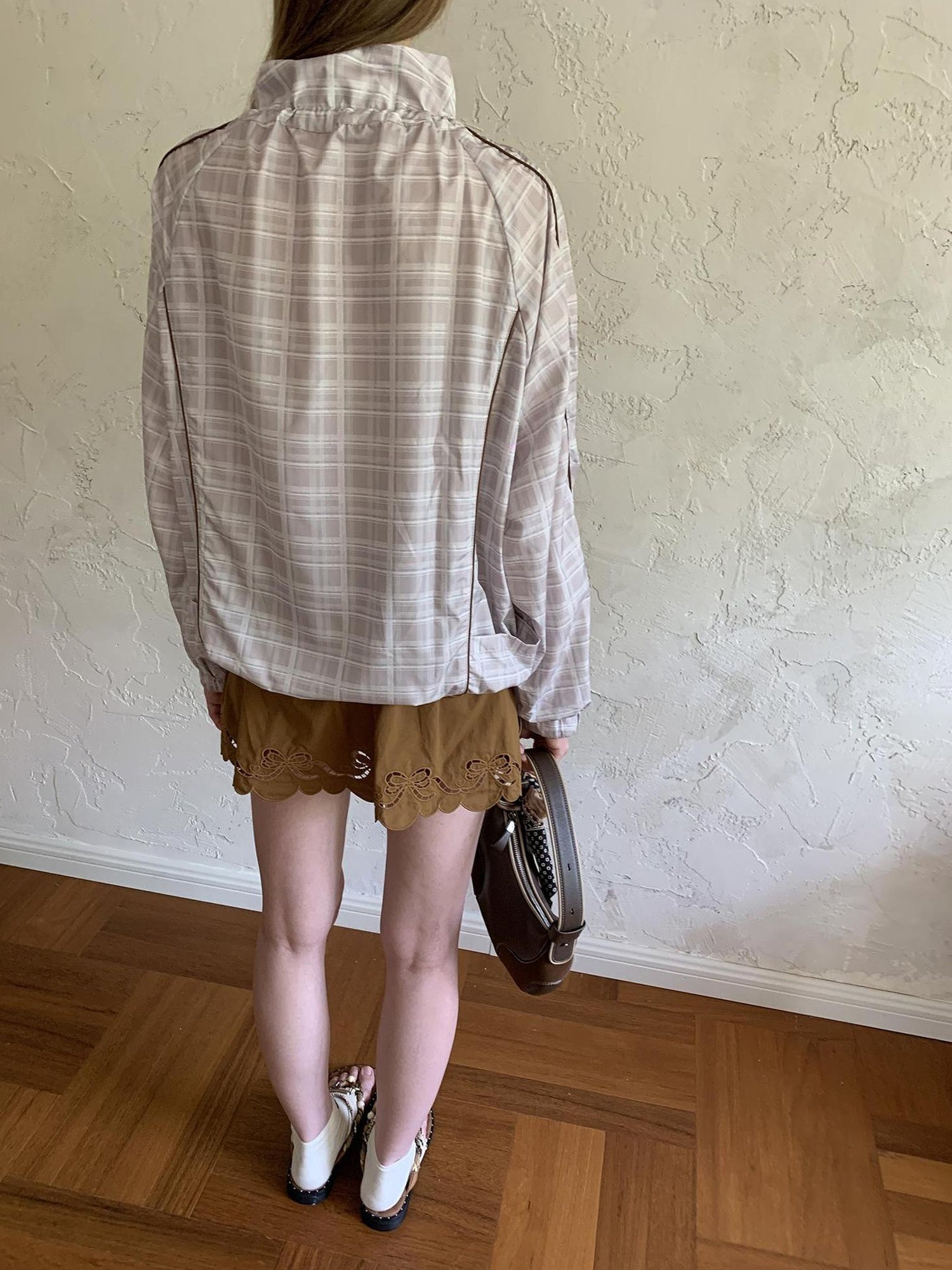 DIDDI MODA Lightweight Checkered Print Sunshade Jacket With 3D Pockets