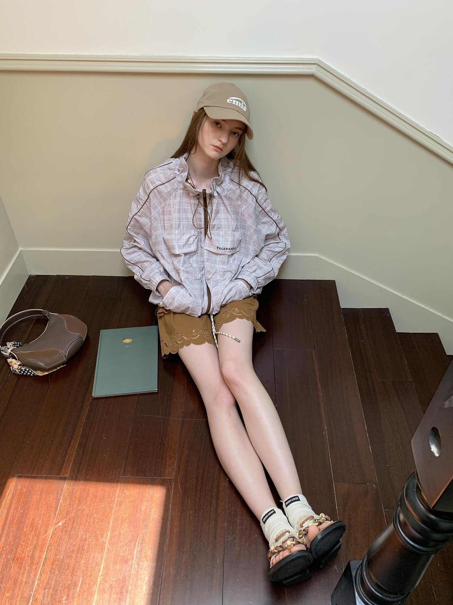 DIDDI MODA Lightweight Checkered Print Sunshade Jacket With 3D Pockets