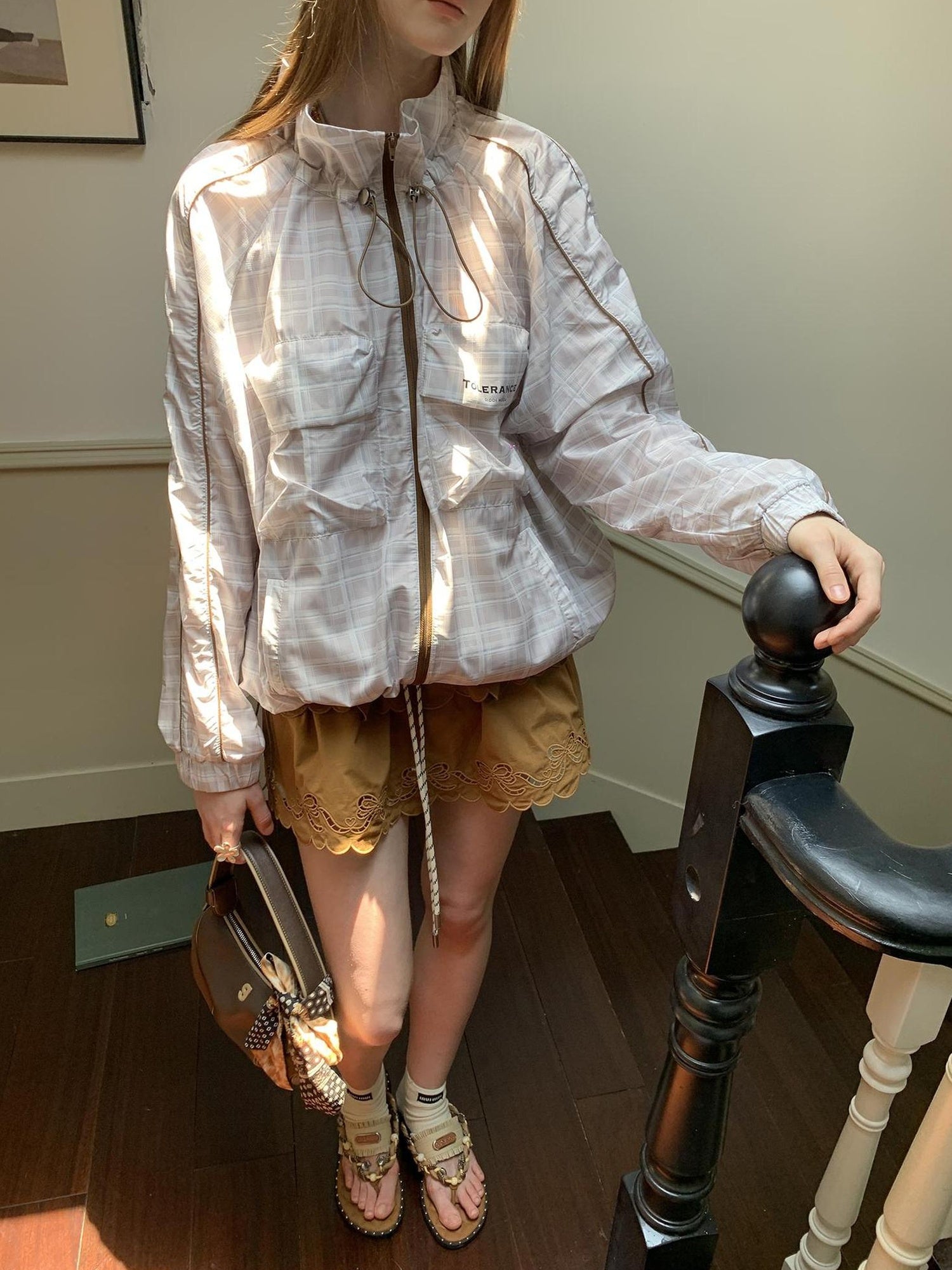 DIDDI MODA Lightweight Checkered Print Sunshade Jacket With 3D Pockets