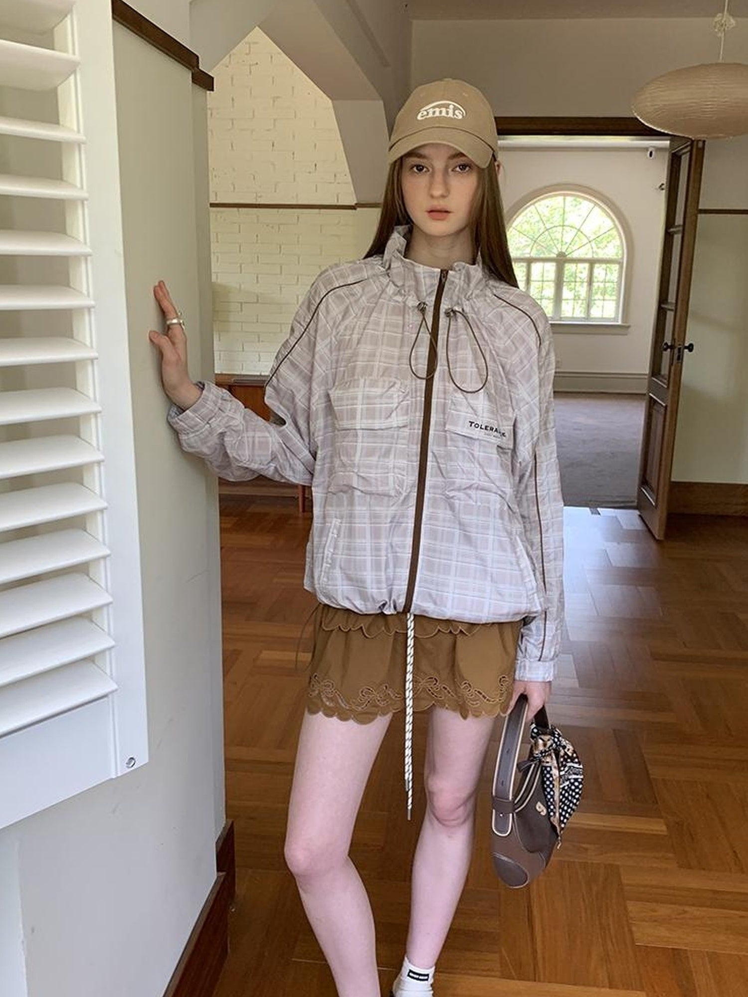 DIDDI MODA Lightweight Checkered Print Sunshade Jacket With 3D Pockets