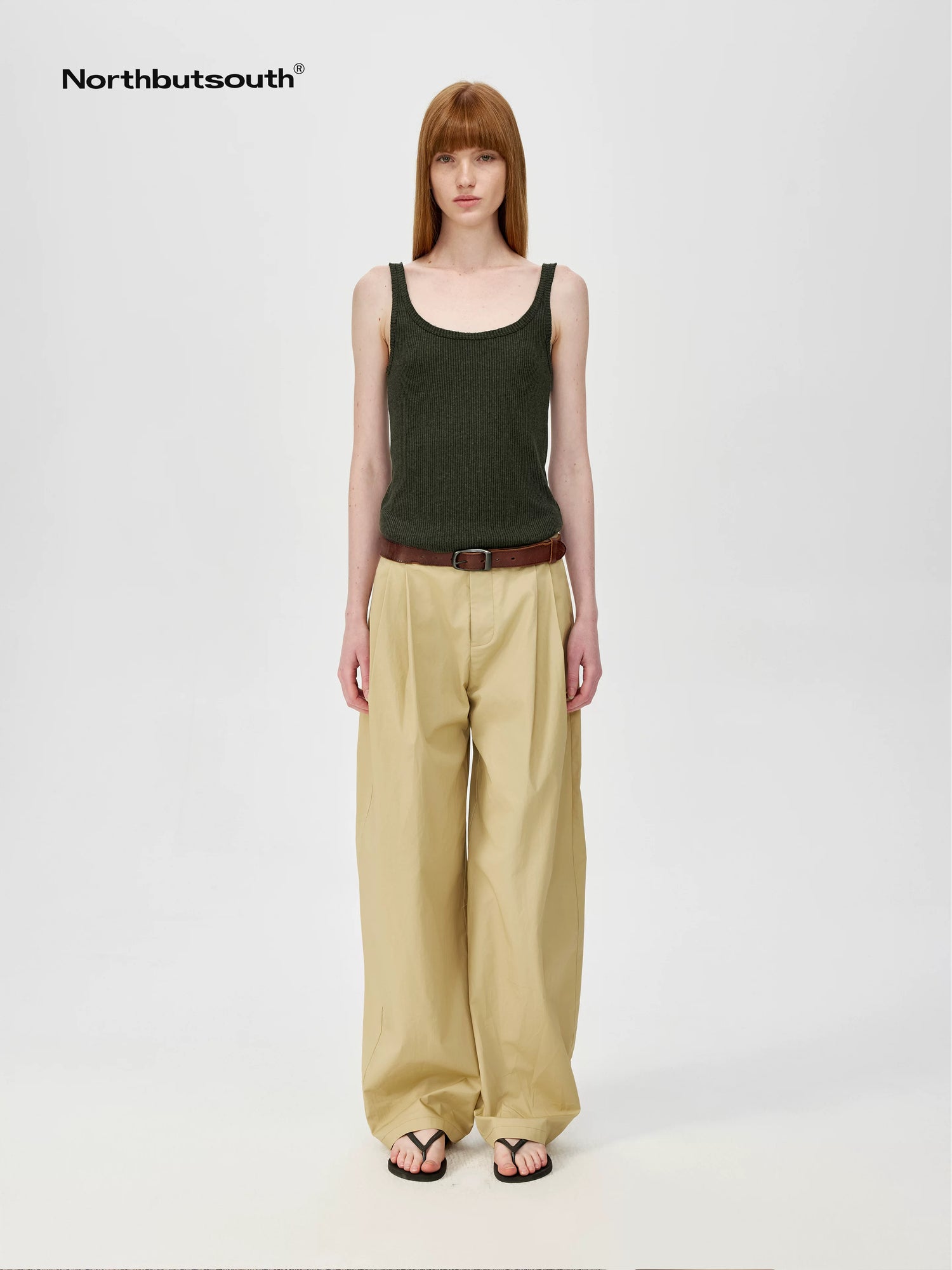 Lightweight Mid Low Waist Pleated Casual Trousers