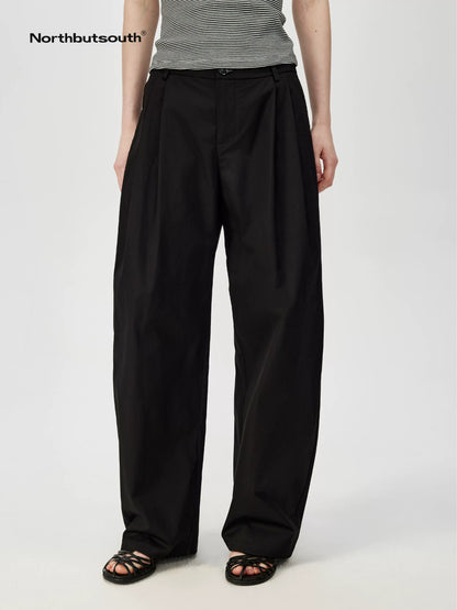 Lightweight Mid Low Waist Pleated Casual Trousers