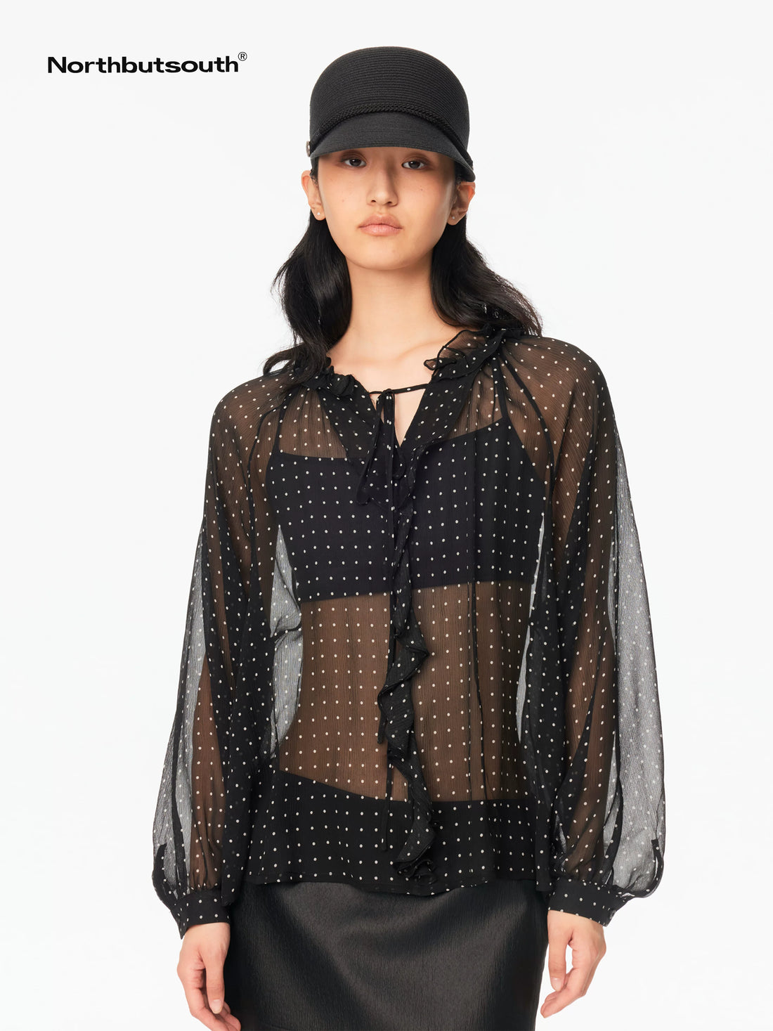 Lightweight Polka Dot Crinkle Ruffle Women&