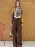 Lily Lace Knit Top Faux Fur Coat Straight Pu Pants Set