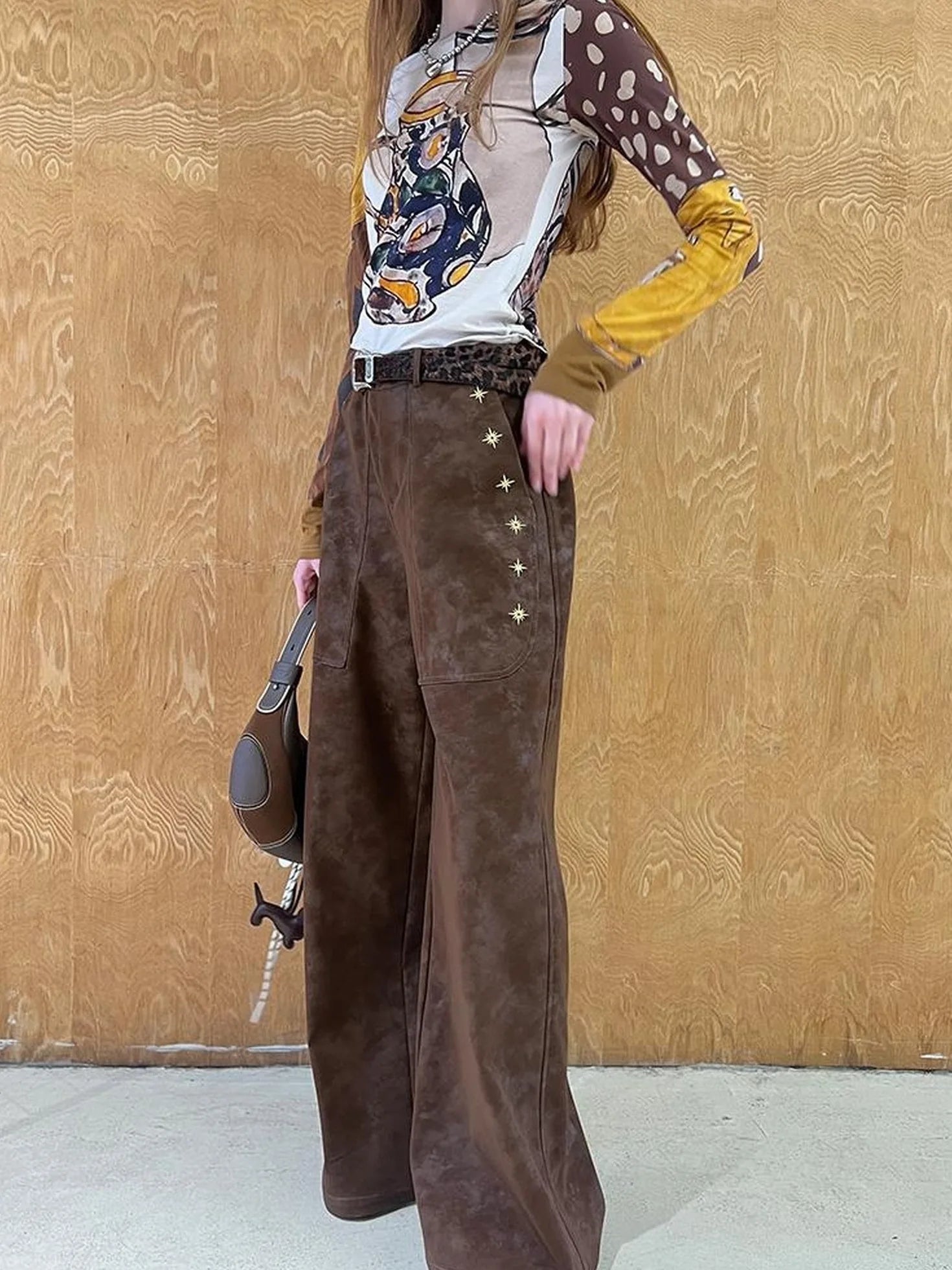 Lily Lace Knit Top Faux Fur Coat Straight Pu Pants Set