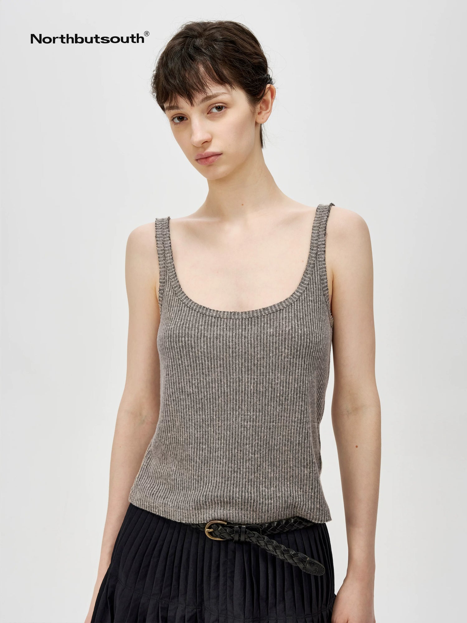 Linen Relaxed Frayed Edge Ribbed Vest