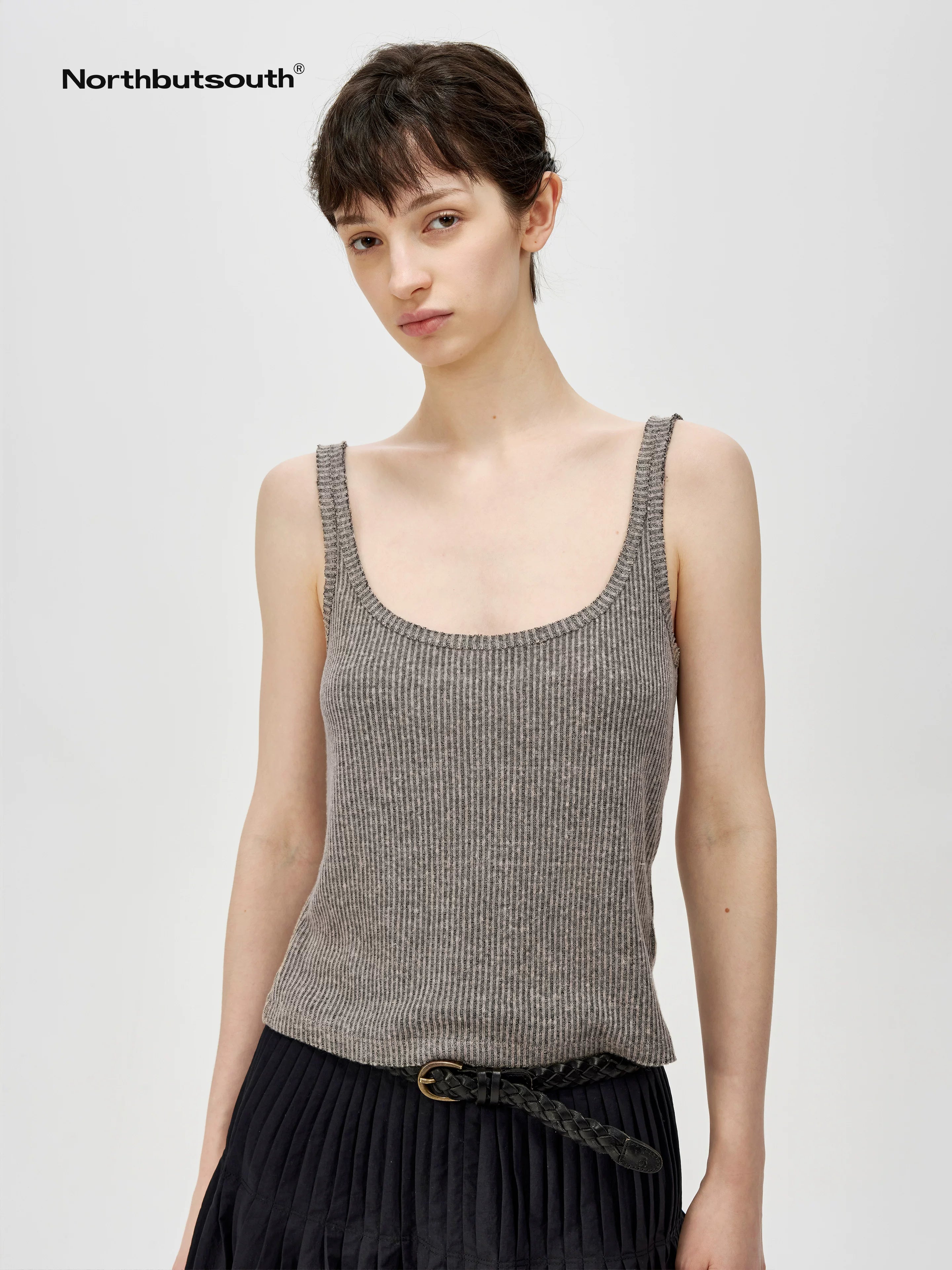 Linen Relaxed Frayed Edge Ribbed Vest
