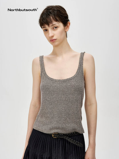 Linen Relaxed Frayed Edge Ribbed Vest