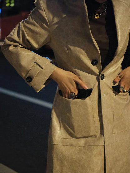 Long Faux Leather Jacket For Women Coats