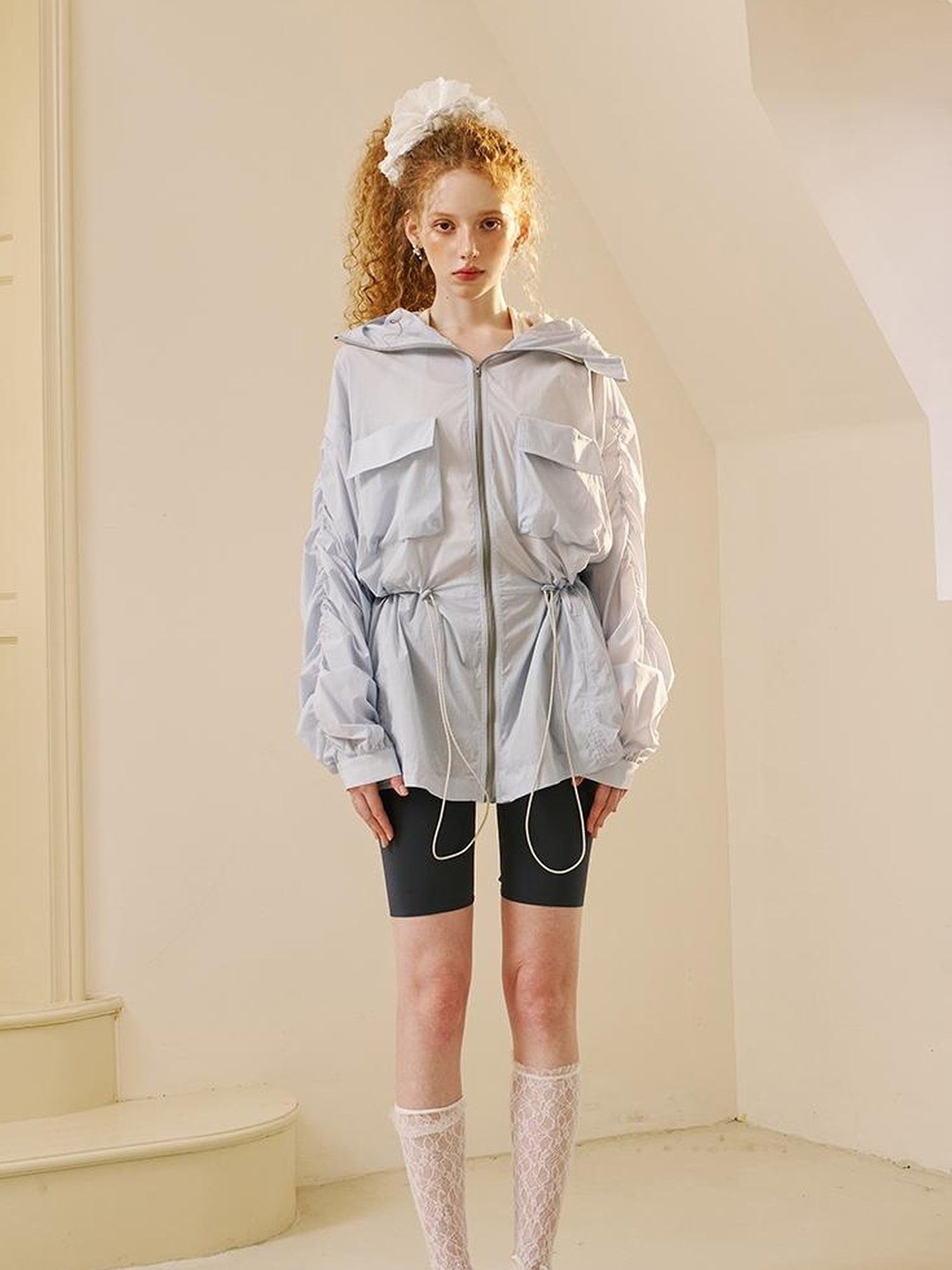 DIDDI MODA Long Loose Sunproof Coat With Pockets Waistband