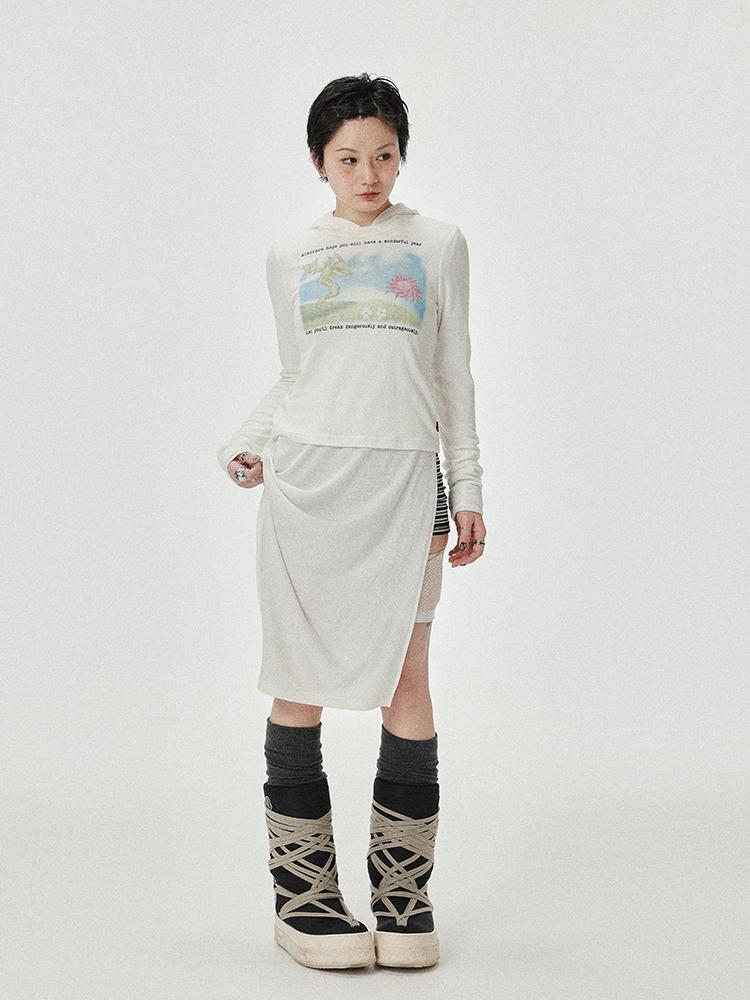 Achihara Long Sleeve Hooded Layering Top For Spring Summer T-Shirt